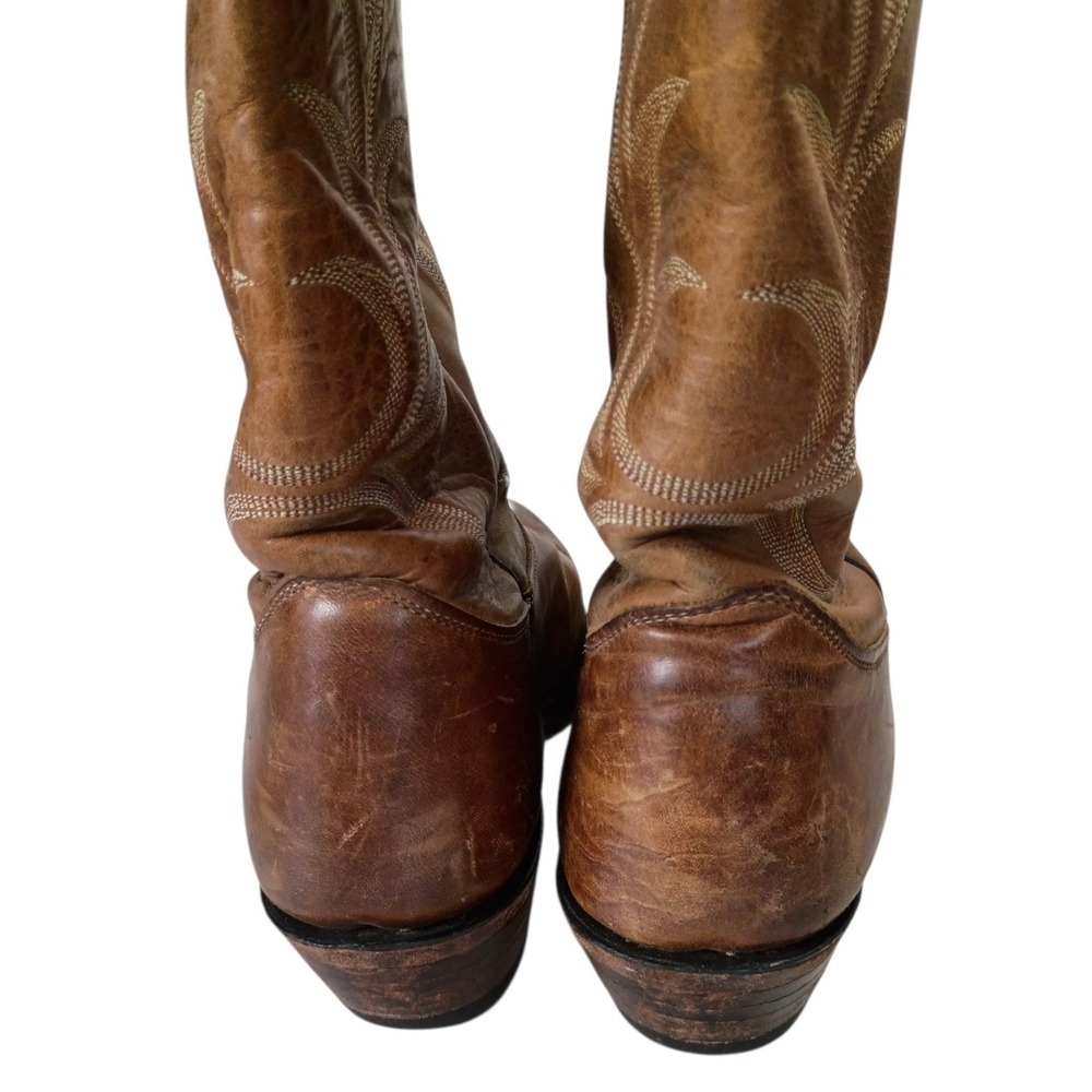 Nocona Mens Brown Leather Cowboy Boots 9.5 Distressed Western Pointed Mid Calf - Picture 6 of 11